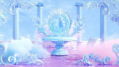 原创视频背景c4d立体唯美蓝色花纹冰雪宫殿建筑3D视频背景唯美视频的预览图