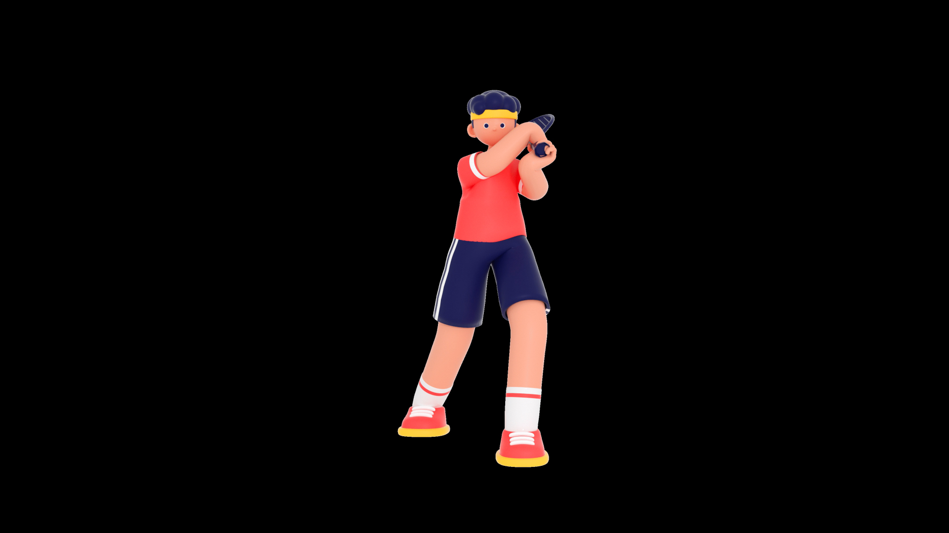原创三维动态C4D立体3D人物男性打网球挥拍视频的预览图