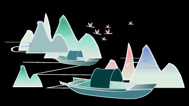 原创挂件装饰清明节清明山水小船中国风视频的预览图