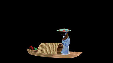 原创挂件装饰坐着小船撑着伞的人在湖面上前行中国风视频的预览图