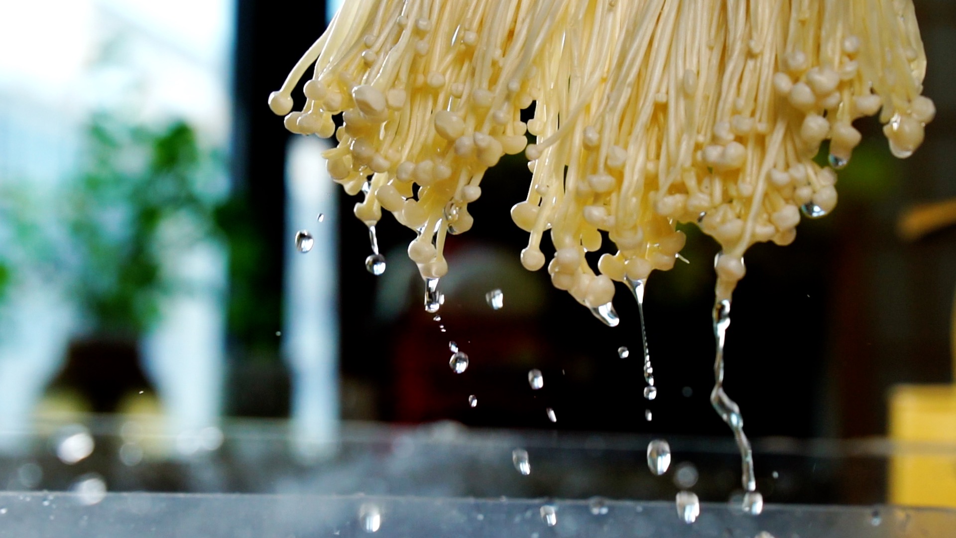 1080厨房洗菜洗金针菇溅水升格实拍视频视频的预览图