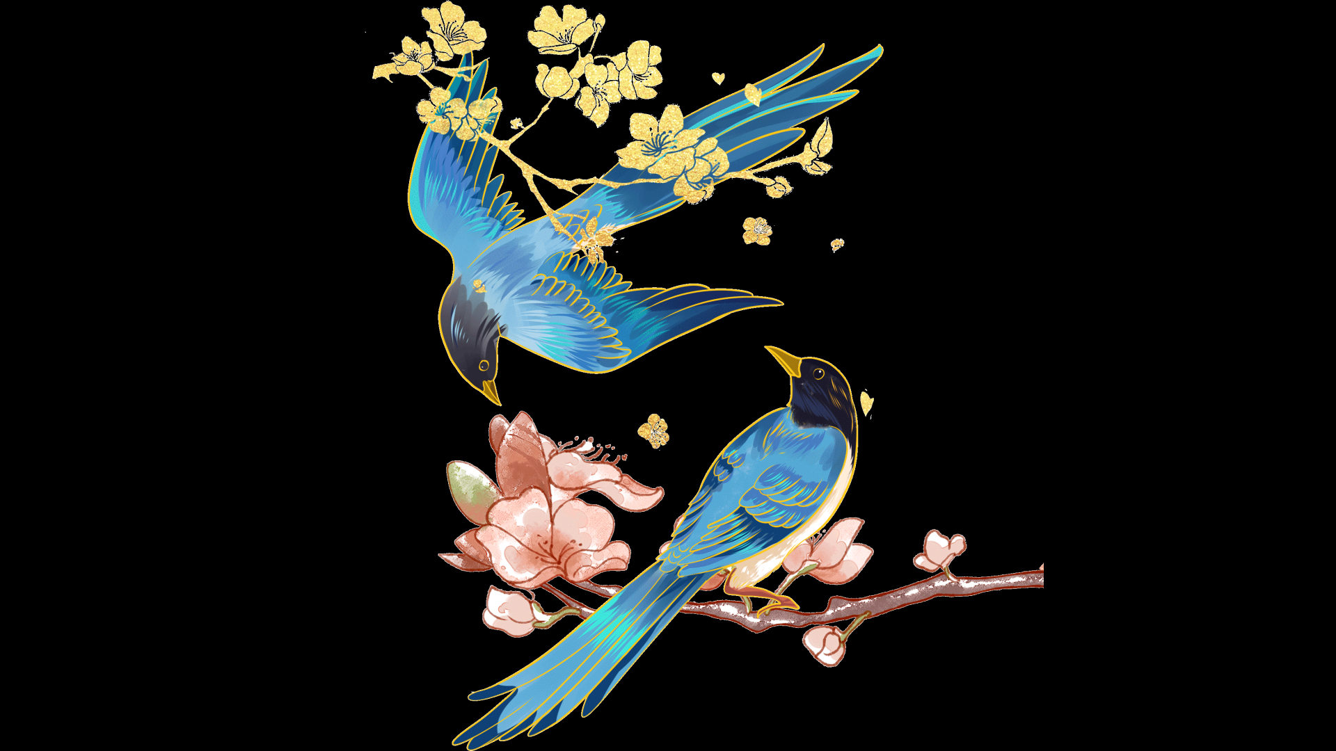 原创挂件装饰蓝色国潮风七夕喜鹊站在树枝上视频的预览图