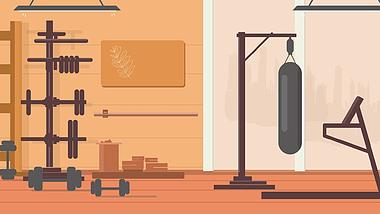 原创健身房运动器械锻炼杠铃跑步机沙袋哑铃mg动态视频背景视频的预览图