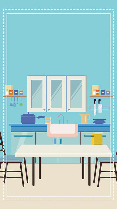 原创家居家具厨房餐厅室内家装简约MG动画蓝色竖版视频背景海报视频的预览图