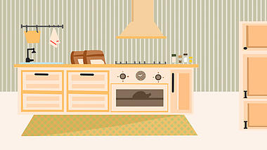 原创厨房橱柜房屋场景室内视频背景扁平MG视频的预览图