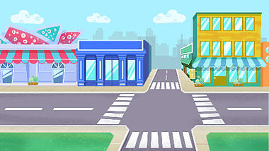 原创扁平现代城市街道建筑mg动画场景视频的预览图