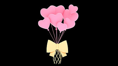 3D立体粉色C4D七夕情人节浪漫爱心气球视频的预览图