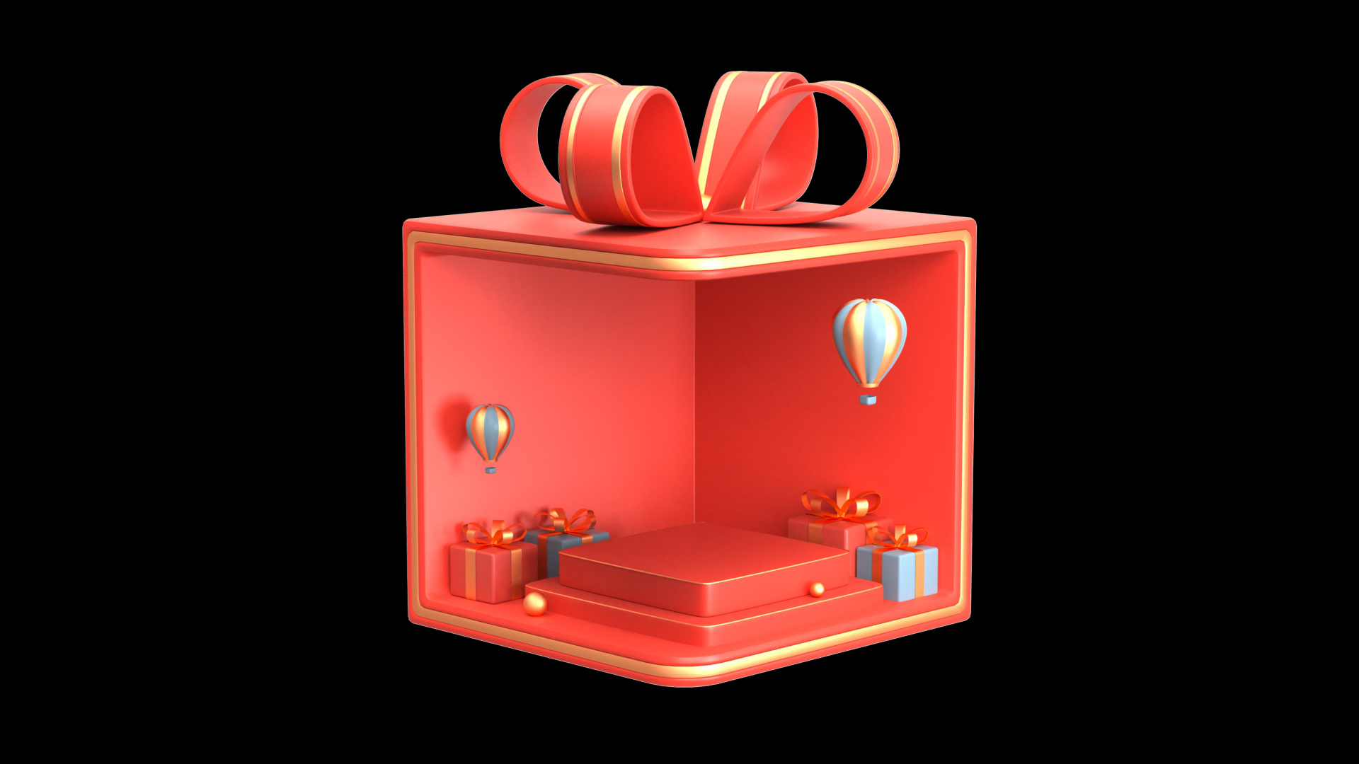C4D立体3D红色礼物盒展台展台视频的预览图