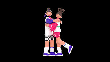 C4D立体3D七夕时尚牛郎织女拥抱拥抱视频的预览图