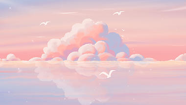 粉色浪漫彩色渐变云海海鸥视频背景视频的预览图