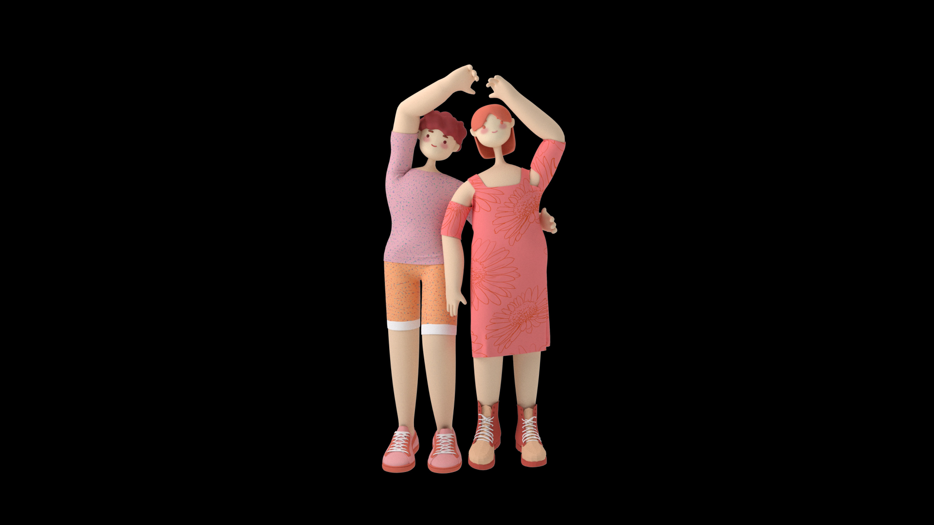 七夕情人节C4D立体3D人物情侣比心视频的预览图