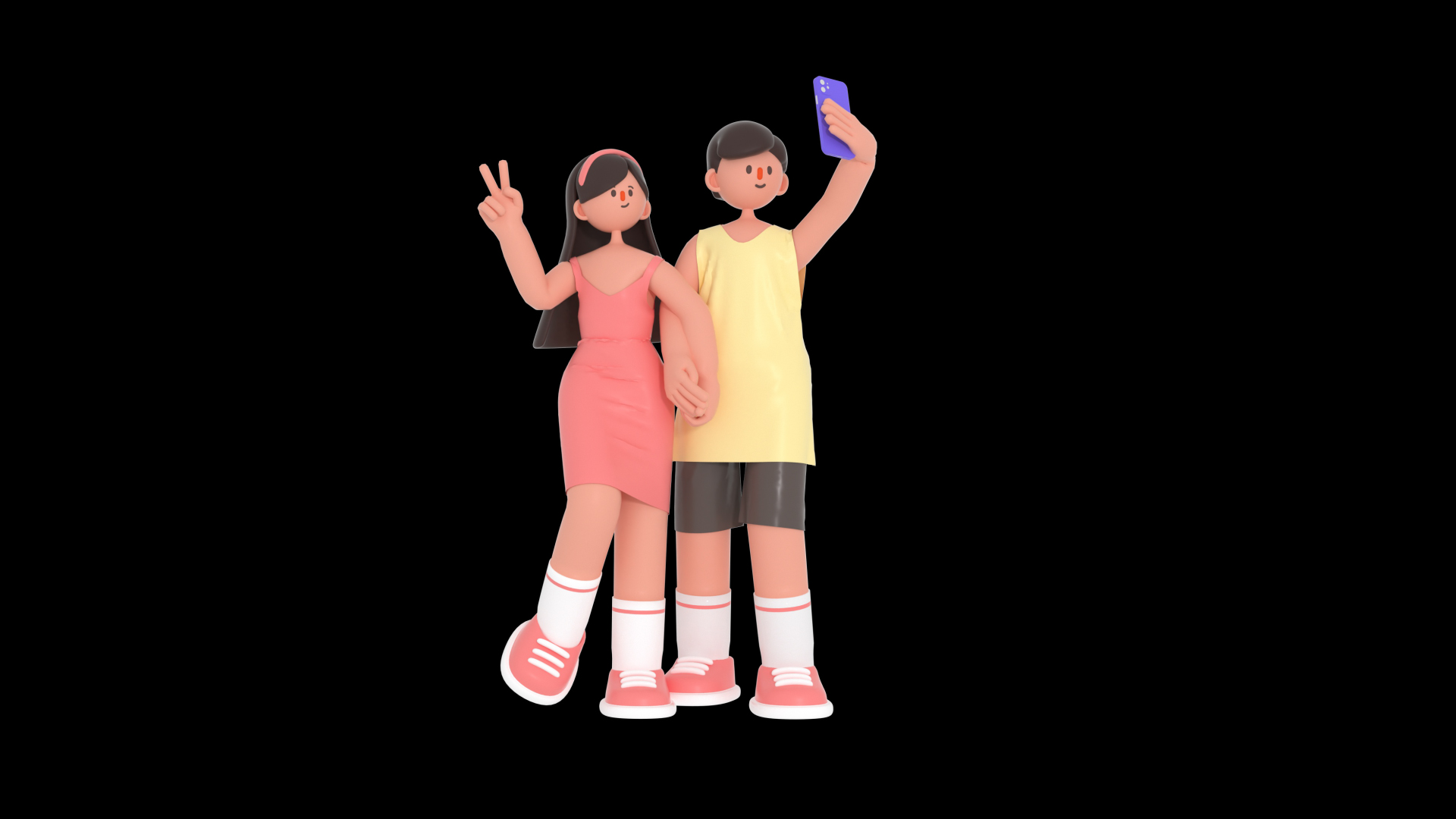 七夕情人节C4D立体3D人物情侣手机拍照视频的预览图