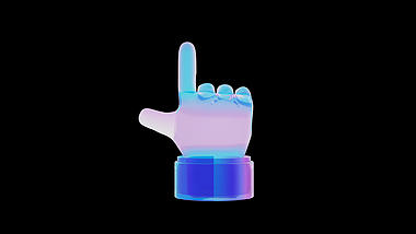 C4D立体3D渐变彩色玻璃向上指手势透明视频的预览图