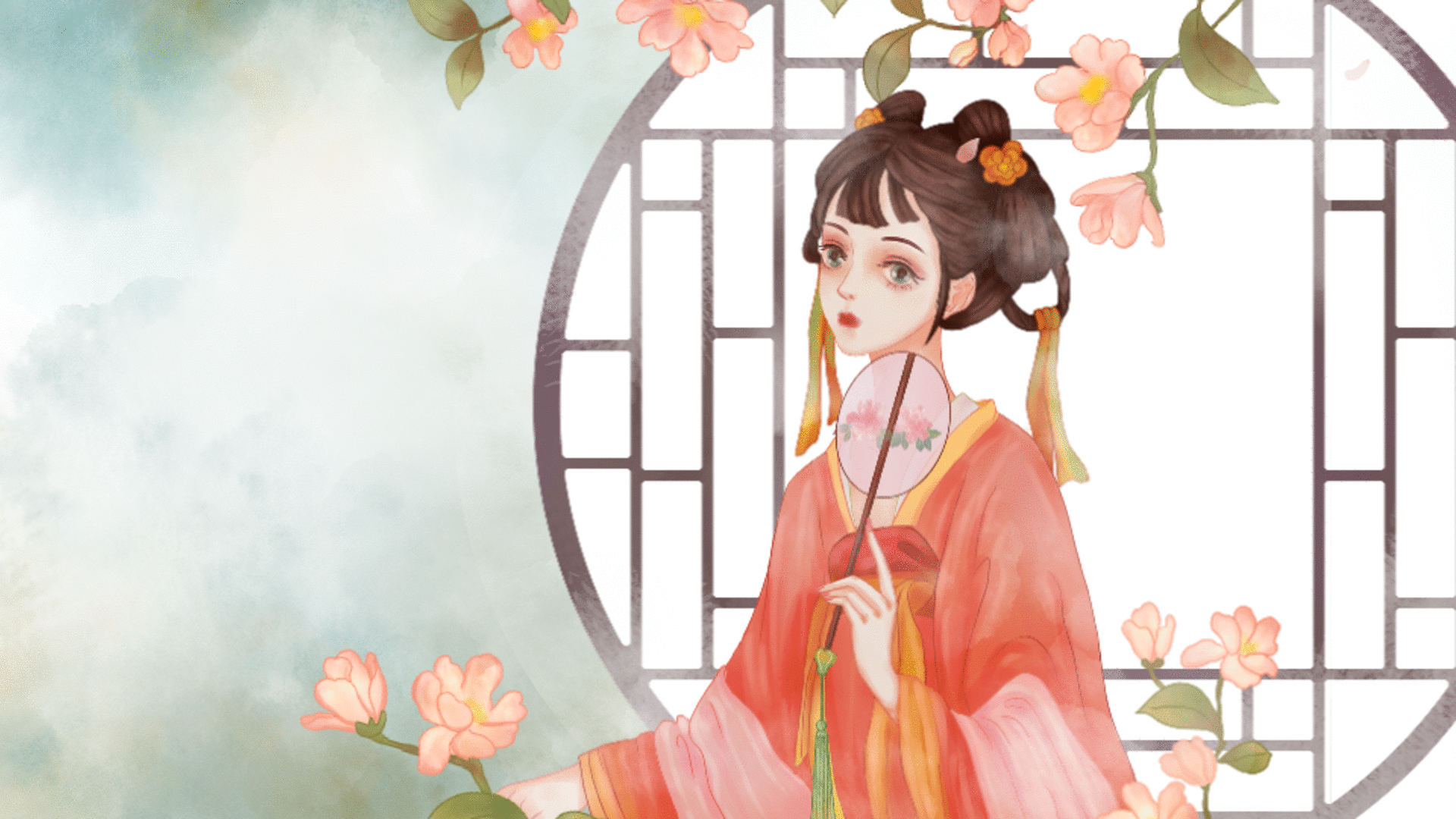 中国风古风人物女孩插画海报视频背景视频的预览图