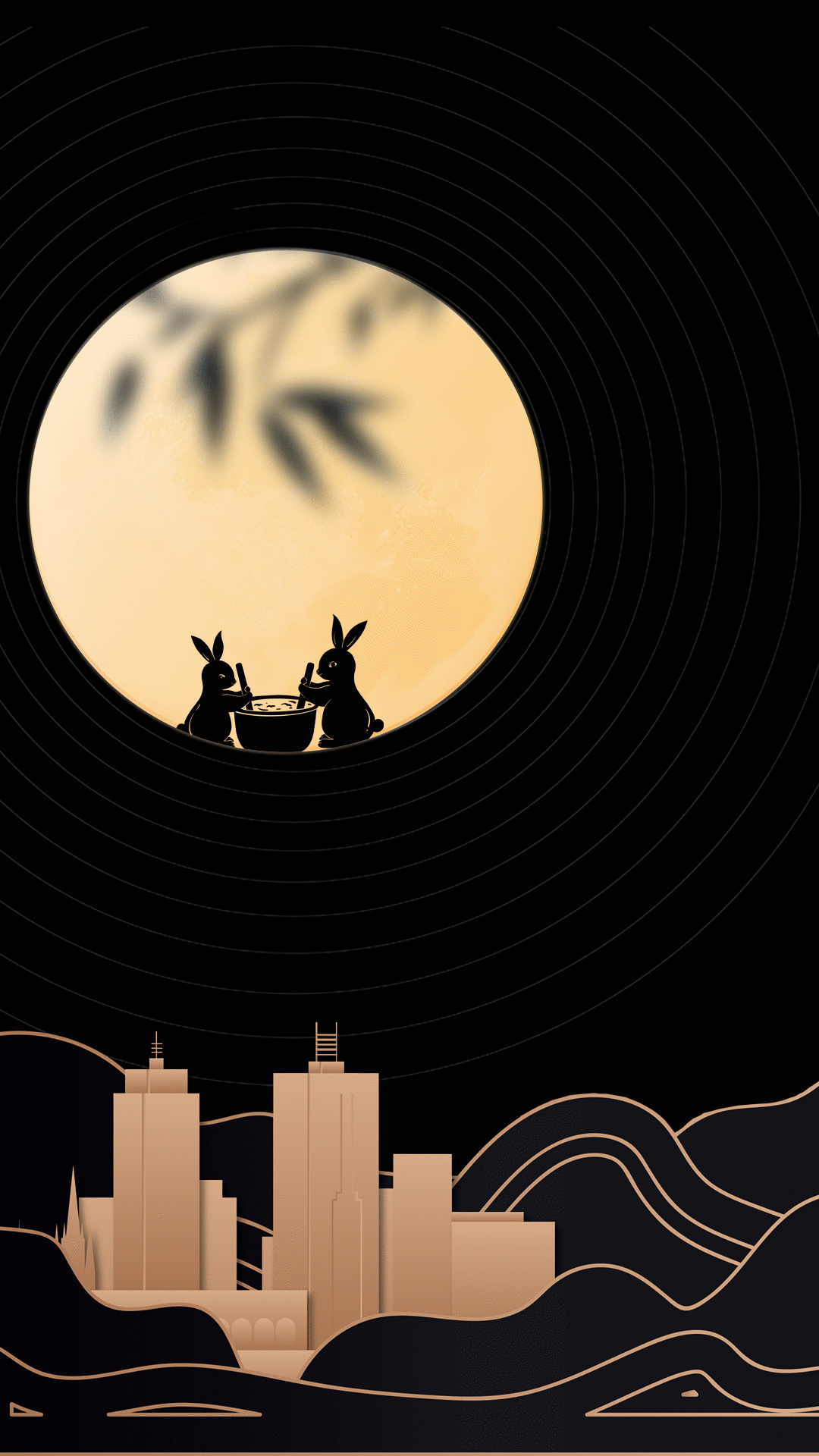 中秋节中秋月亮兔子黑金竖版视频背景视频的预览图