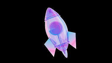 3D立体c4d酸性透明玻璃火箭紫蓝视频的预览图