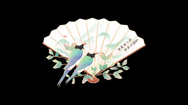 七夕节情人节喜鹊飞枝头折扇微景观视频的预览图