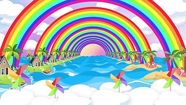 卡通海岛彩虹穿梭背景视频动态背景视频的预览图