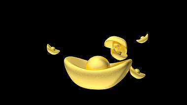 3D立体C4D黄金金元宝元宝雨视频的预览图