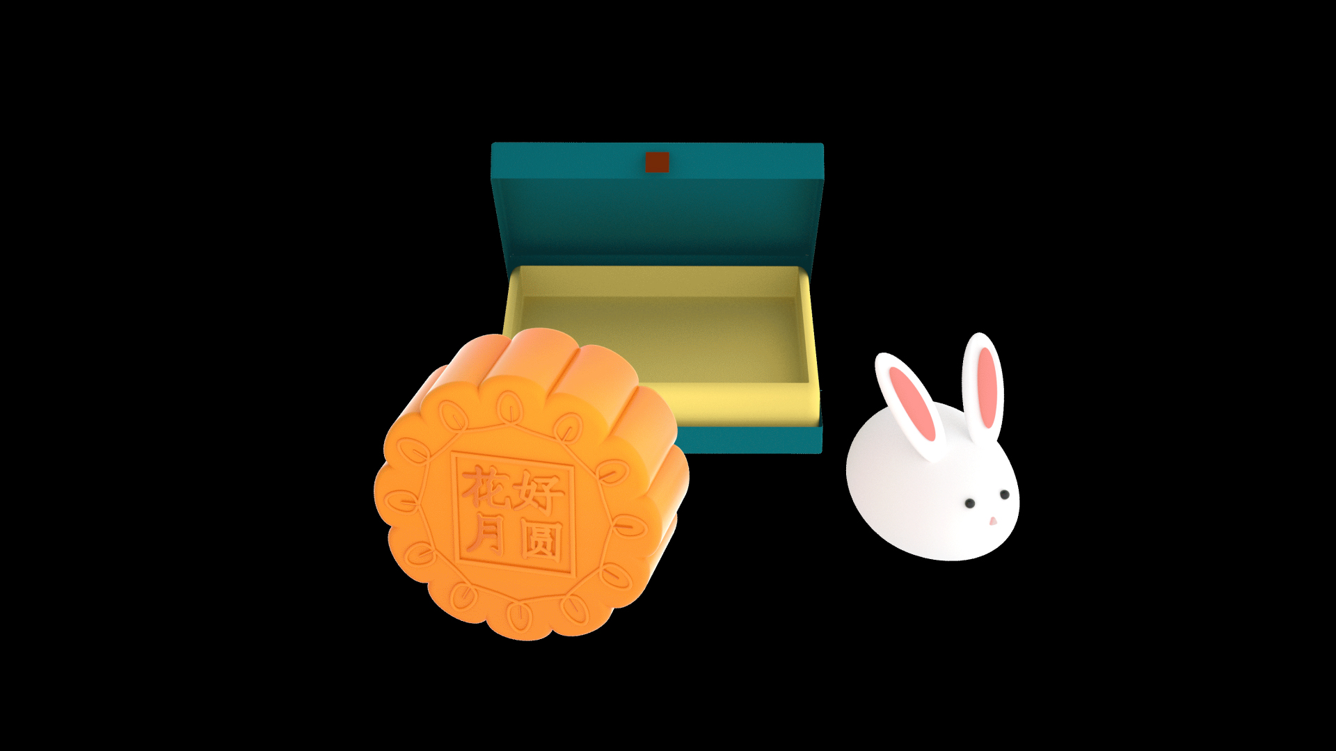 3D立体C4D八月十五中秋节礼盒卡通月饼玉兔视频的预览图