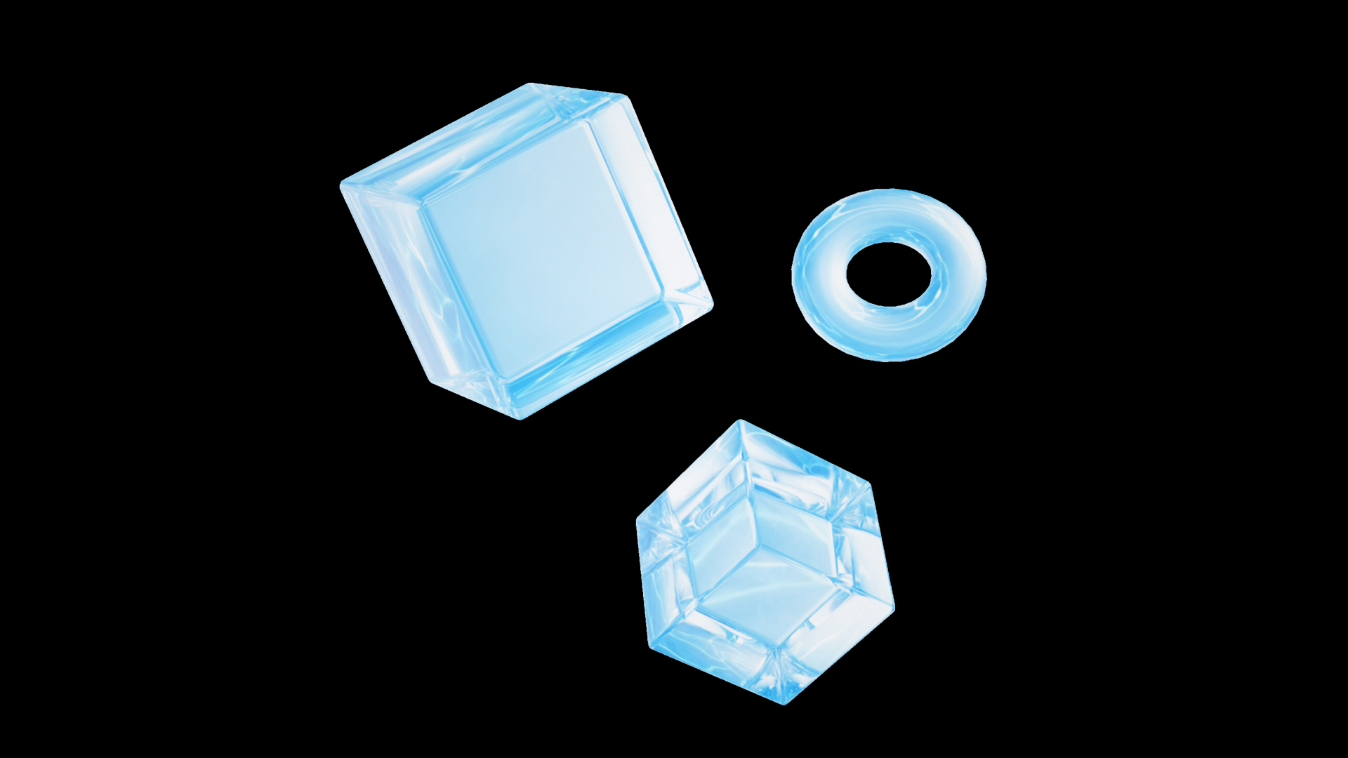 C4D立体3D蓝色几何玻璃方块圆环几何视频的预览图