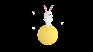 中秋节3D立体c4d坐在月球上的可爱兔子视频的预览图