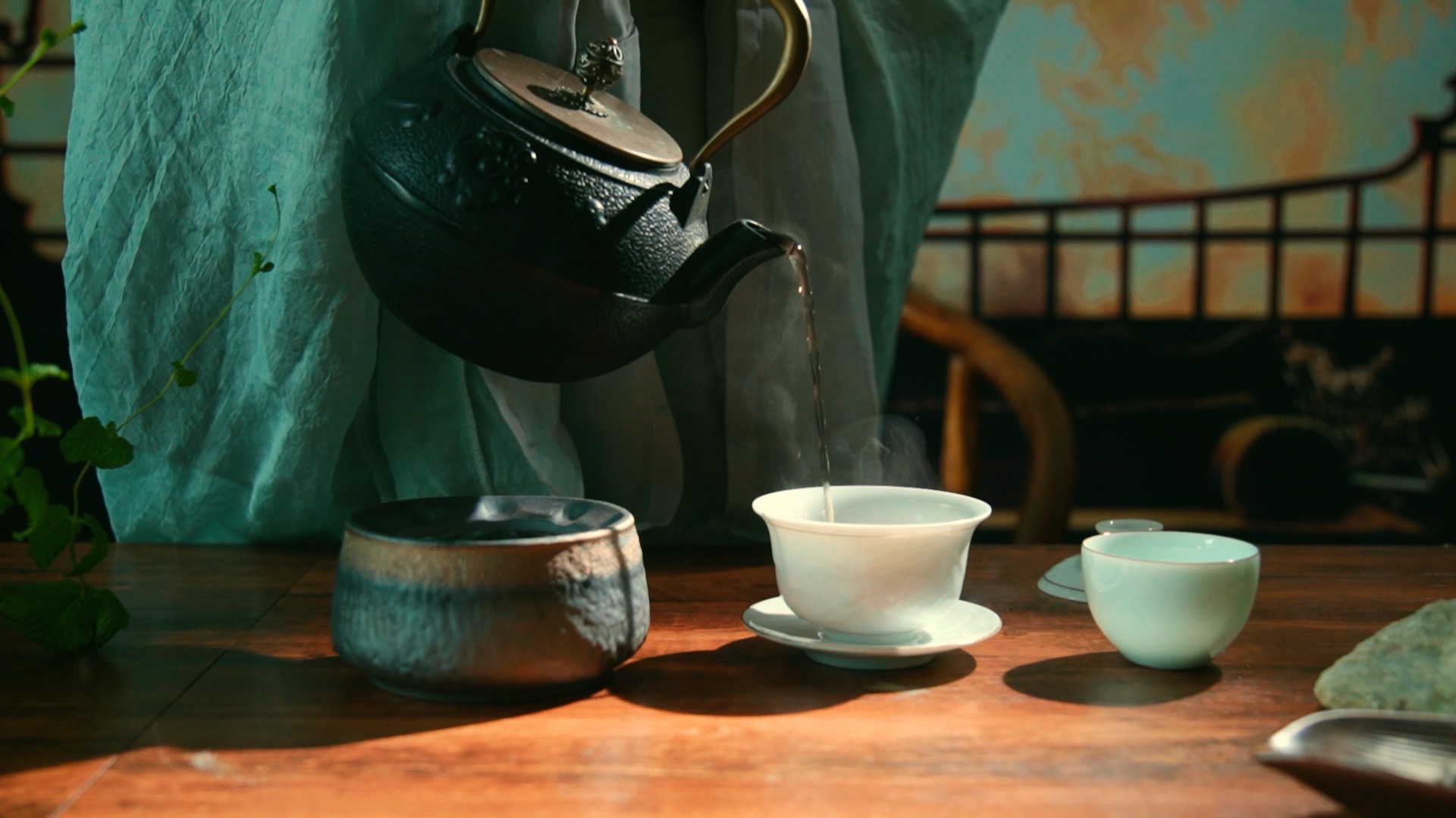 古风唯美意境倒茶沏茶实拍视频1080视频的预览图
