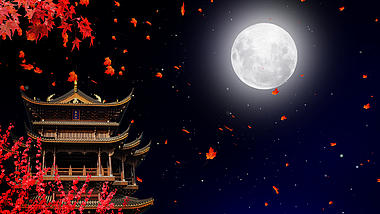 中秋节月亮唯美古建筑楼阁视频动态背景视频的预览图