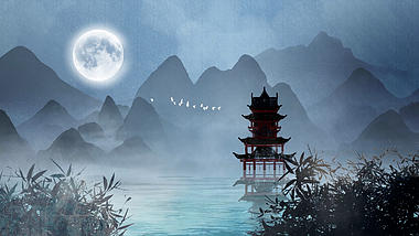 原创寂静中秋节月亮水墨视频背景AE模板视频的预览图