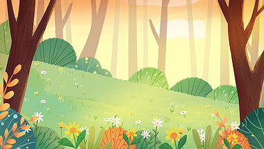 原创卡通树丛花草花丛夏季植物视频背景视频的预览图