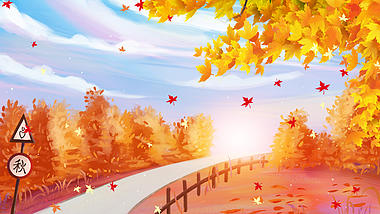 原创秋天秋季落叶缤纷舞台背景视频模板视频的预览图