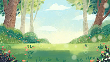 原创夏季清新云朵树丛森林草地视频背景视频的预览图