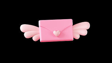 C4D立体3D翅膀爱心情书粉色视频的预览图