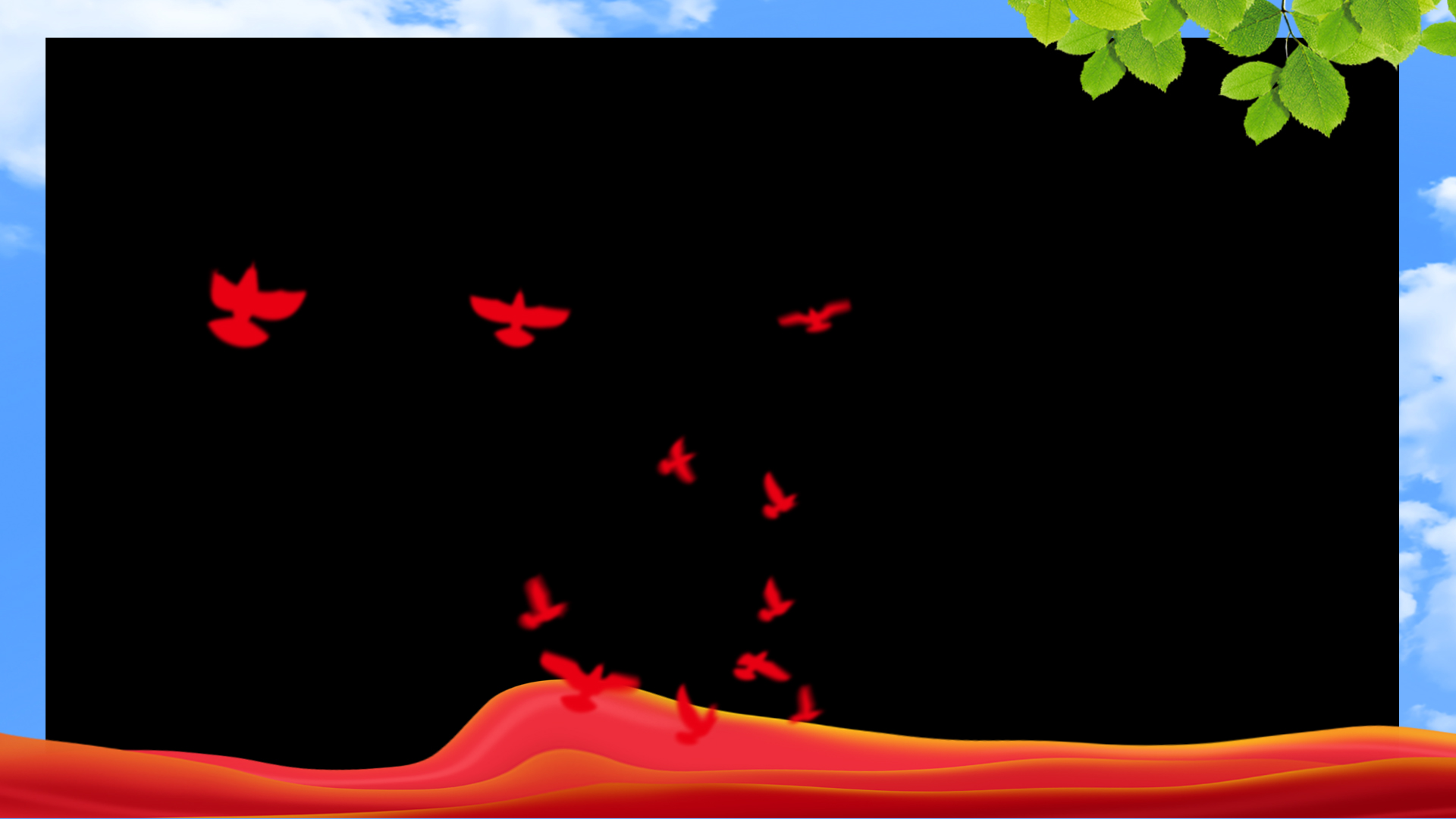 原创红色国庆节红绸天空树枝绿叶视频边框ae模板视频的预览图