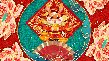 红色喜庆中国风大门打开兔年贺岁片头ae模板视频的预览图