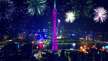 喜迎欢度国庆广州地标建筑夜景烟花绚丽燃放视频的预览图