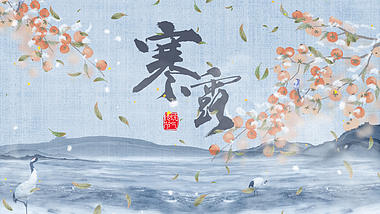 原创二十四节气寒露柿子蓝色中国风视频片头视频的预览图