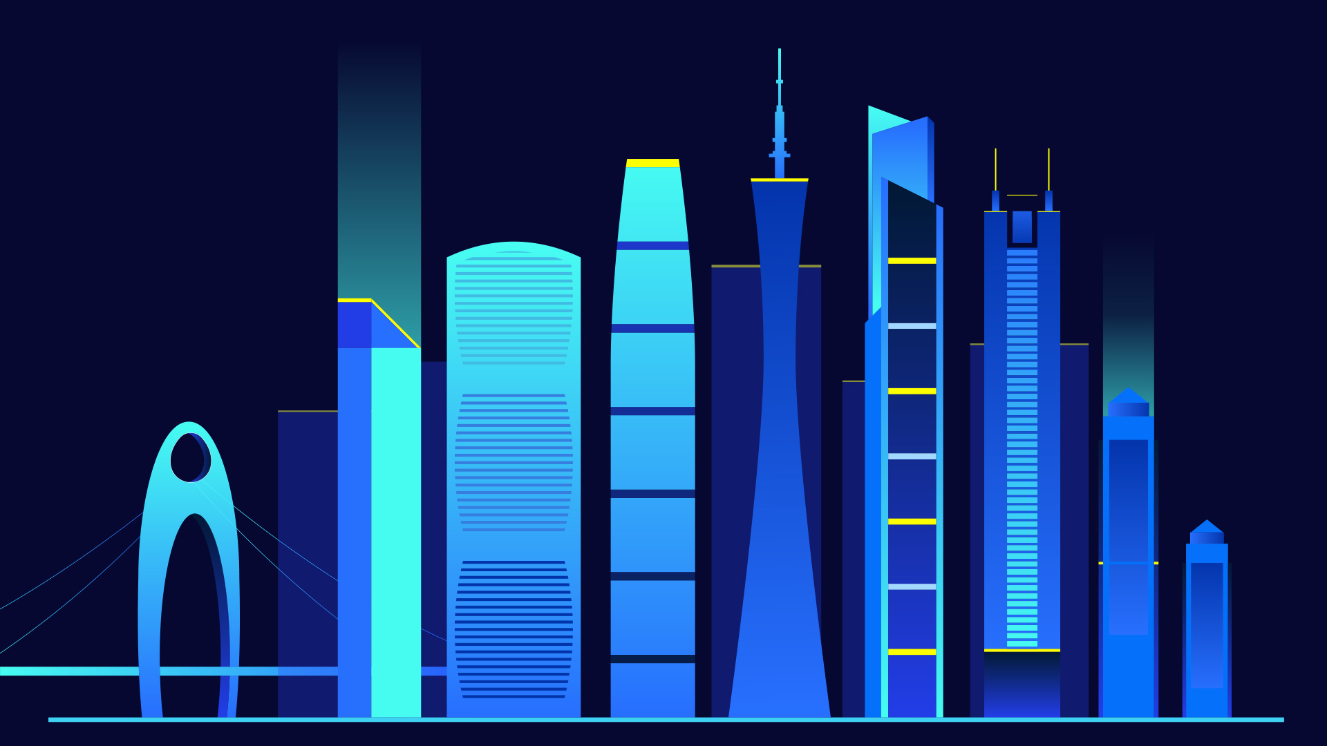 原创蓝色渐变城市广州mg城市建筑动画视频的预览图