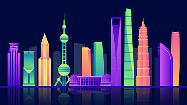 原创渐变城市上海mg城市建筑动画视频的预览图