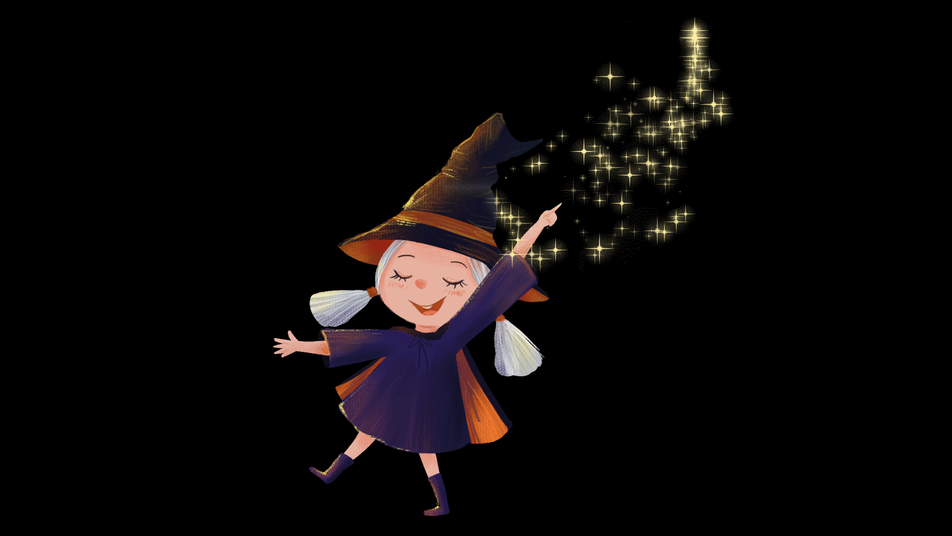 卡通万圣节女巫师施魔法金粉视频的预览图