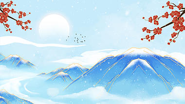 原创唯美中国风水墨冬季视频冬天冬季下雪动态背景AE模板视频的预览图