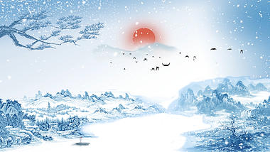 原创中国风冬天冬季下雪水墨蓝色水墨下雪动态背景视频AE模板视频的预览图