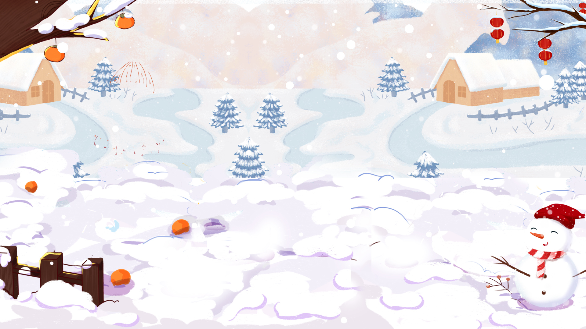 原创卡通冬天冬季冬日下雪雪景堆雪人视频动态背景AE模板视频的预览图