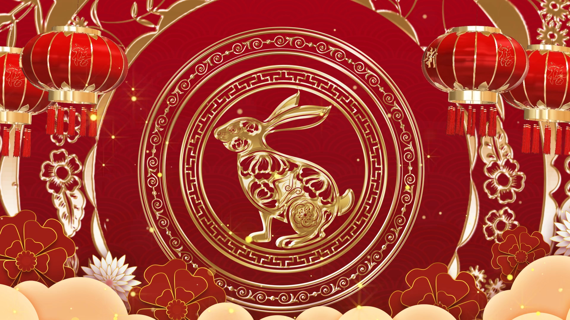 2023新年兔年喜庆灯笼节日背景AE模板视频的预览图