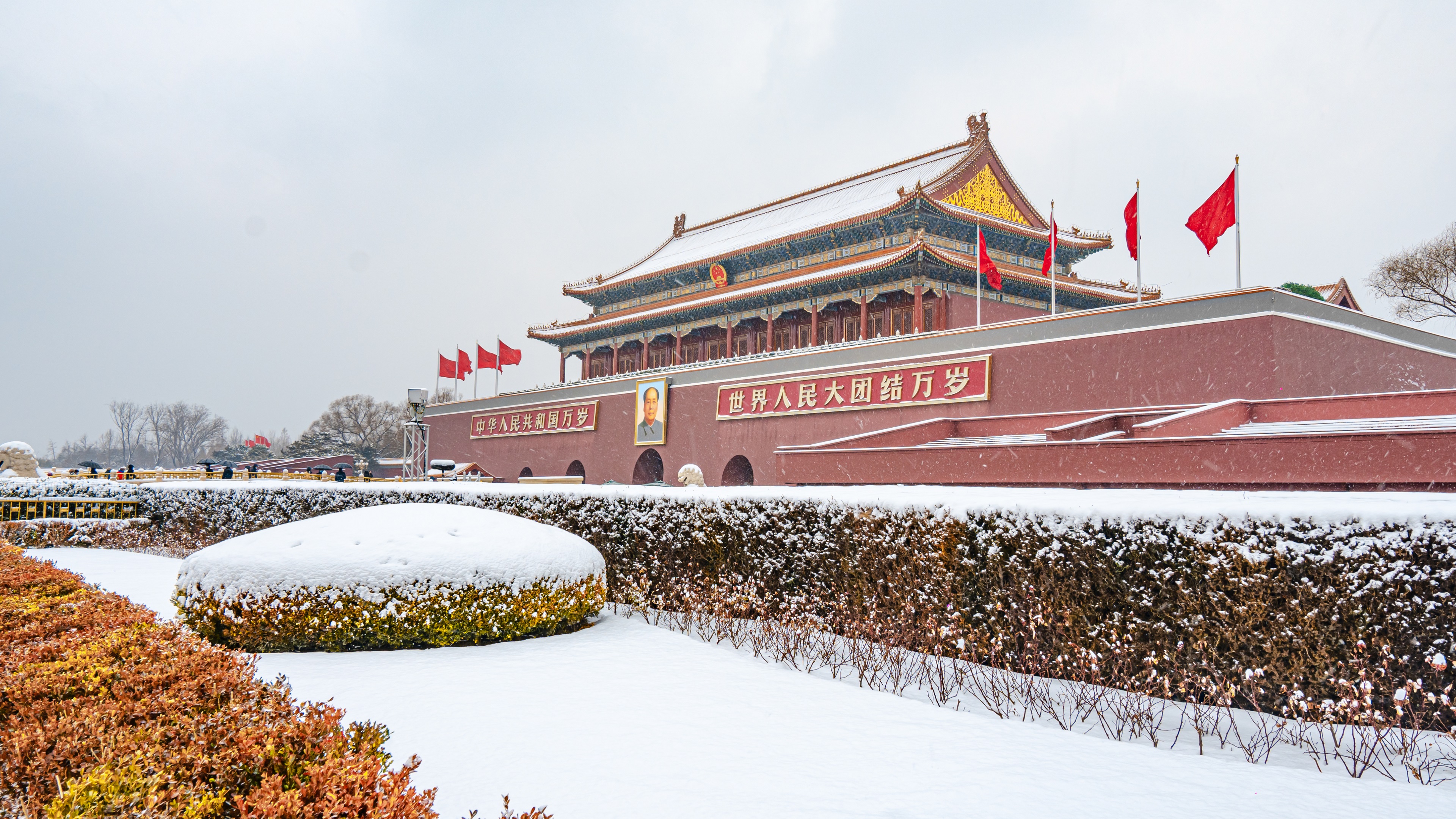 8K震撼延时北京天安门城楼下雪延时视频的预览图