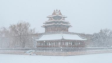8K震撼延时北京地标角楼大雪纷飞视频的预览图