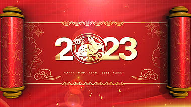 兔年2023新年大气卷轴打开开场片头AE模板视频的预览图