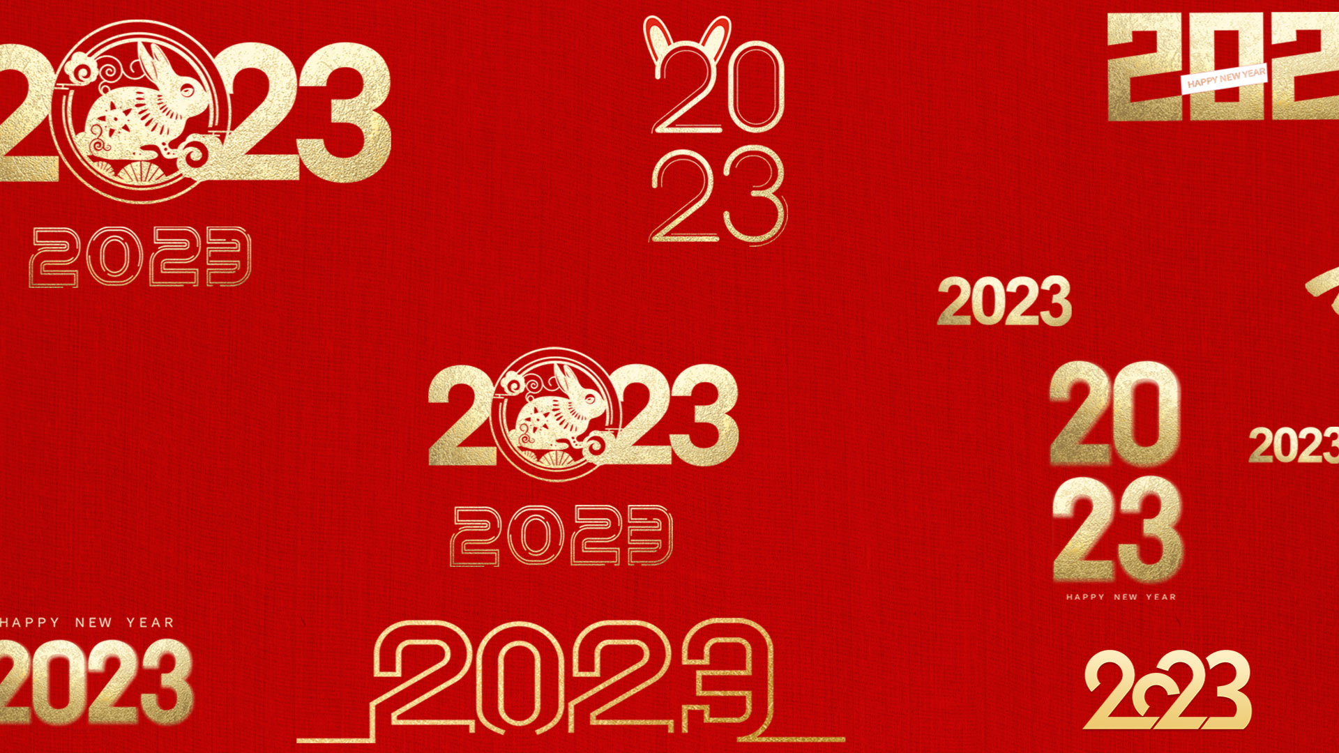 原创2023年烫金数字底纹新年兔年动态背景AE视频模板视频的预览图