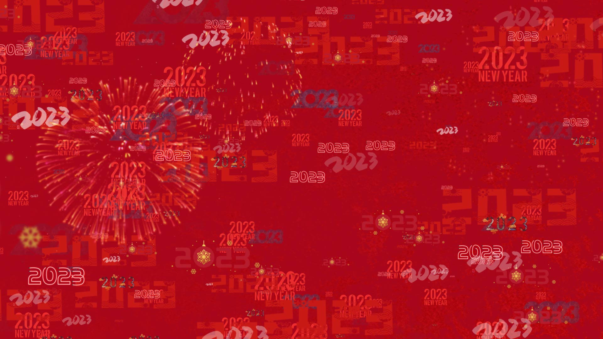 原创2023兔年红色新年烟花喜庆背景视频视频的预览图