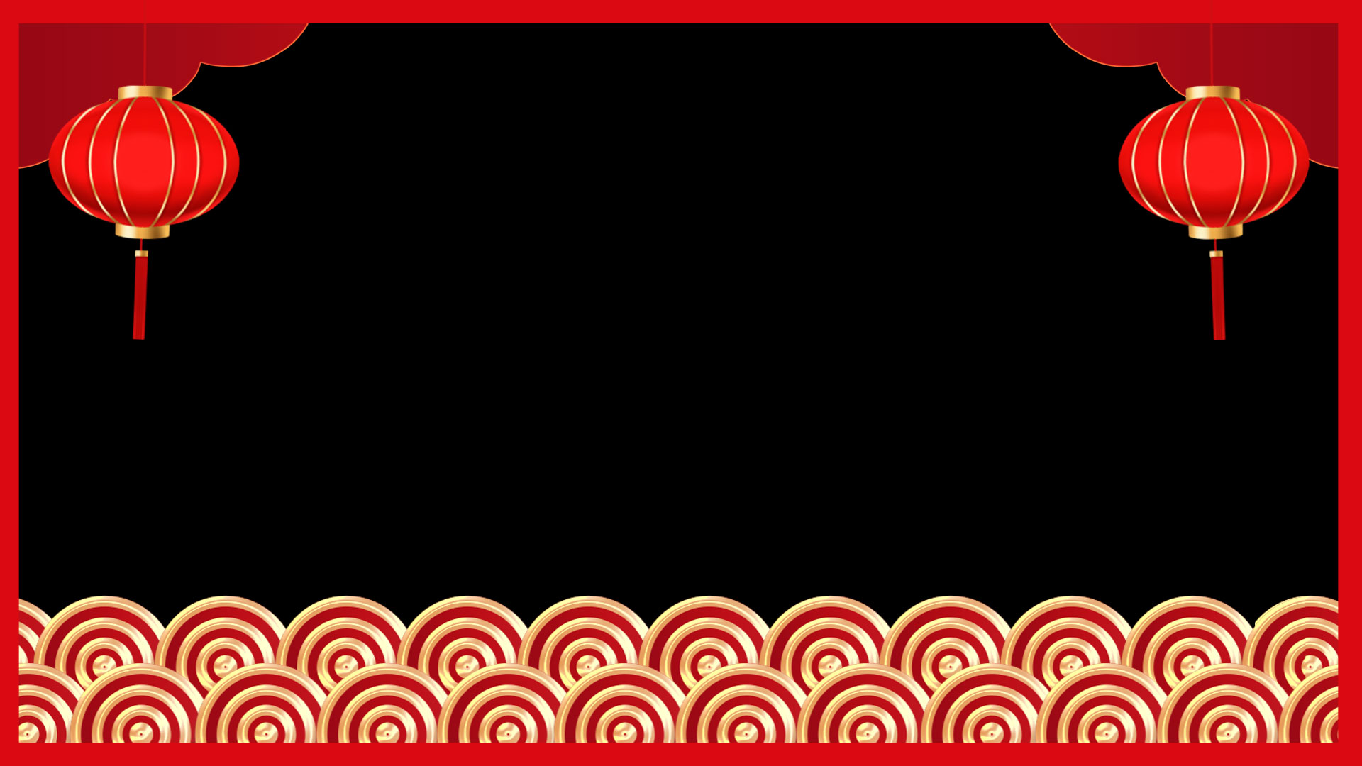 原创春节喜庆中国风红色灯笼红金波浪拜年视频边框视频的预览图